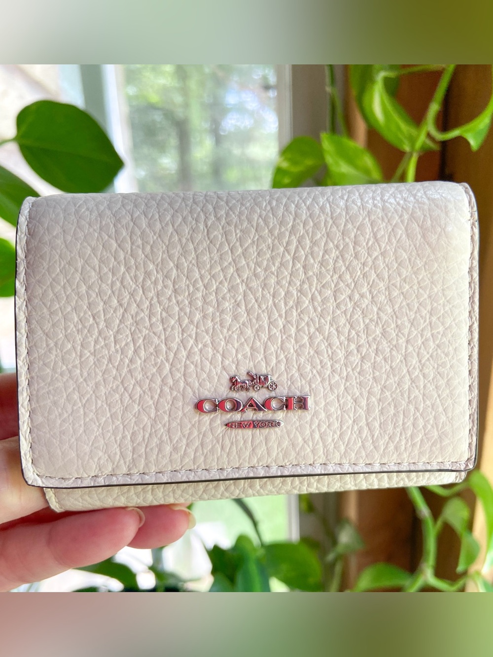 Coach Micro Trifold Snap Wallet Chalk White Pebbled Leather Compact Mini NWT